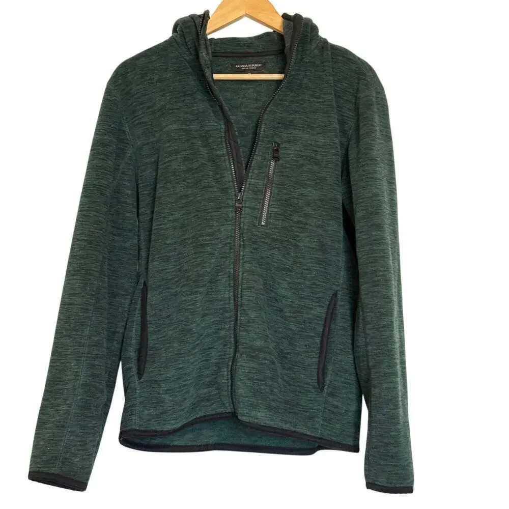 NEW Banana Republic Artic Fleece Full Zip Hoodie Pine Green Men’s M
